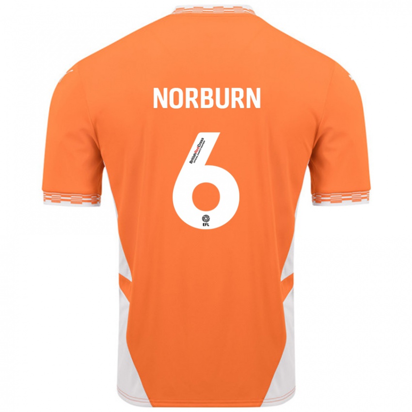 Niño Camiseta Oliver Norburn #6 Naranja Blanco 1ª Equipación 2024/25 La Camisa