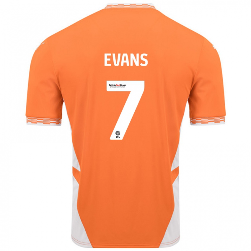 Niño Camiseta Lee Evans #7 Naranja Blanco 1ª Equipación 2024/25 La Camisa