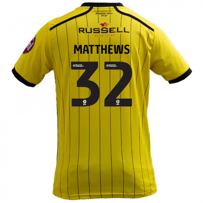 Niño Camiseta Daniel Matthews #32 Amarillo 1ª Equipación 2024/25 La Camisa