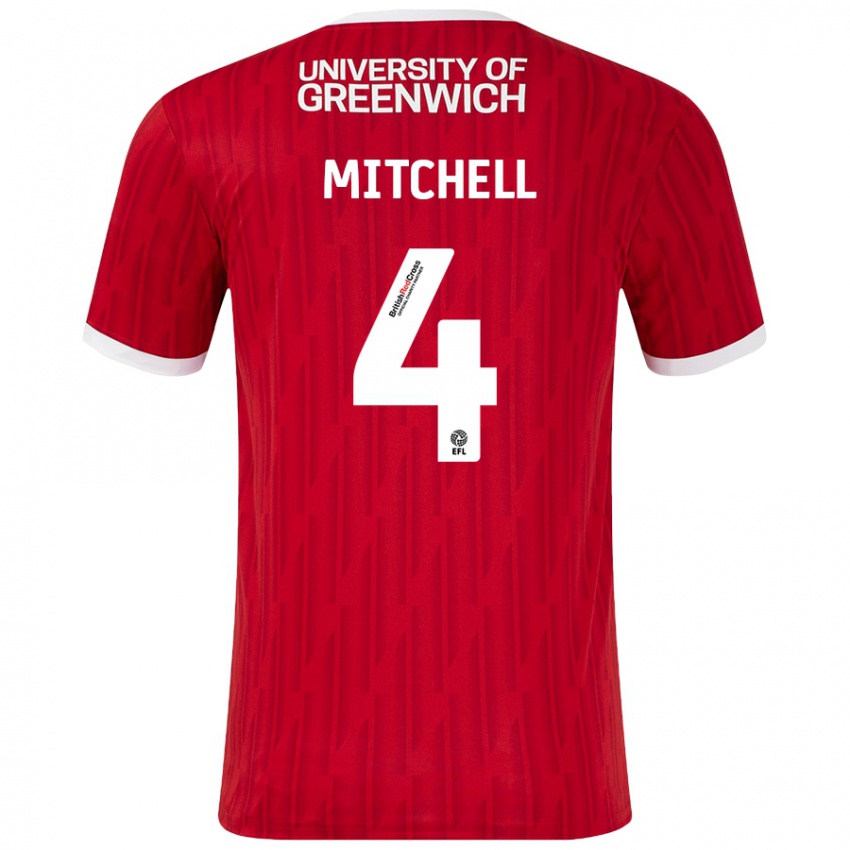 Niño Camiseta Alex Mitchell #4 Rojo Blanco 1ª Equipación 2024/25 La Camisa