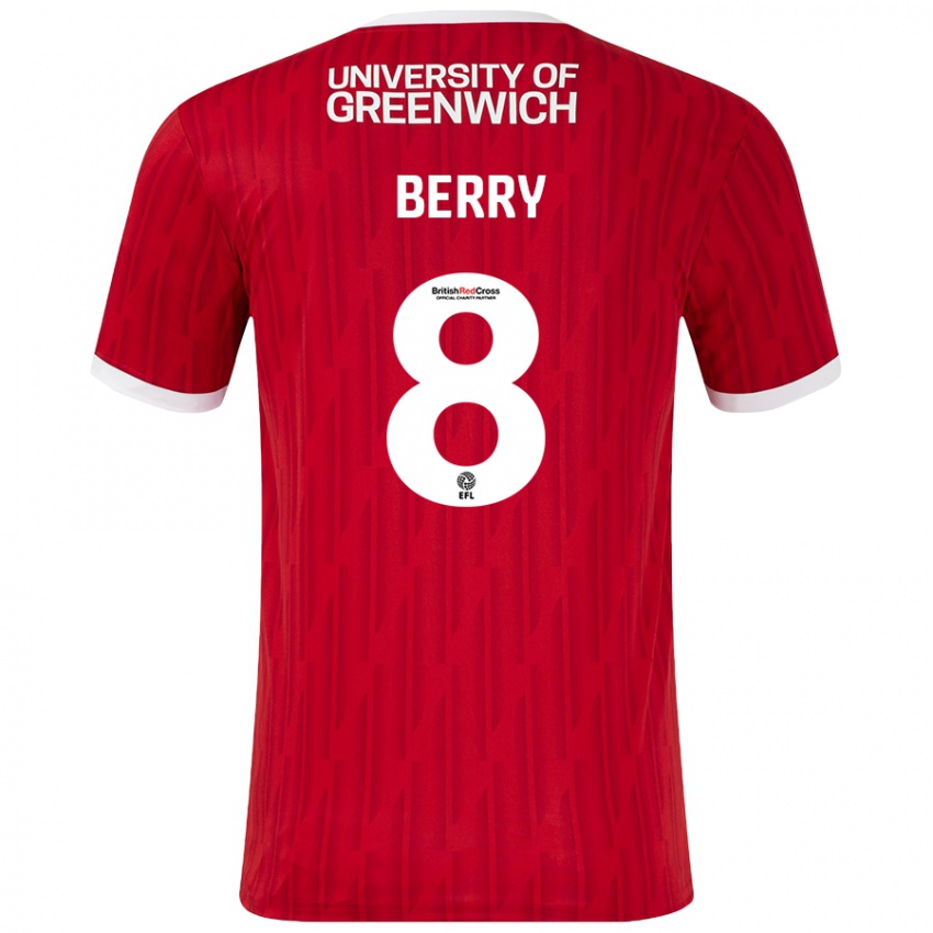 Niño Camiseta Luke Berry #8 Rojo Blanco 1ª Equipación 2024/25 La Camisa