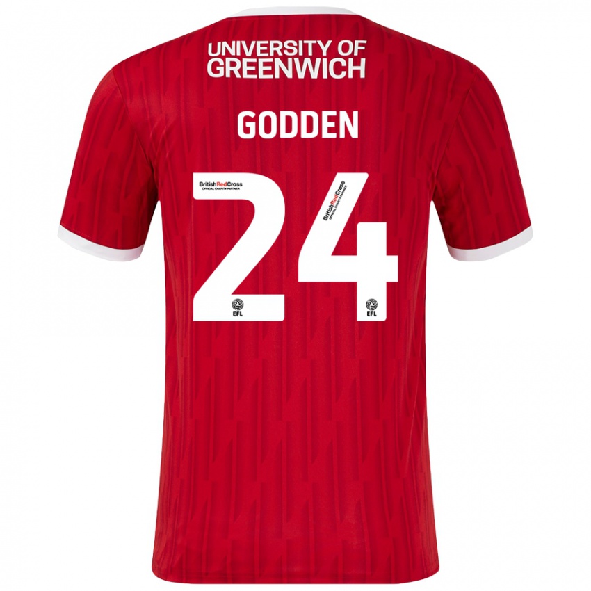 Niño Camiseta Matt Godden #24 Rojo Blanco 1ª Equipación 2024/25 La Camisa