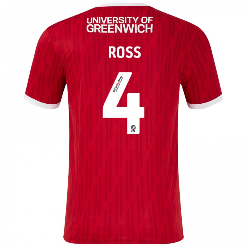 Niño Camiseta Mia Ross #4 Rojo Blanco 1ª Equipación 2024/25 La Camisa