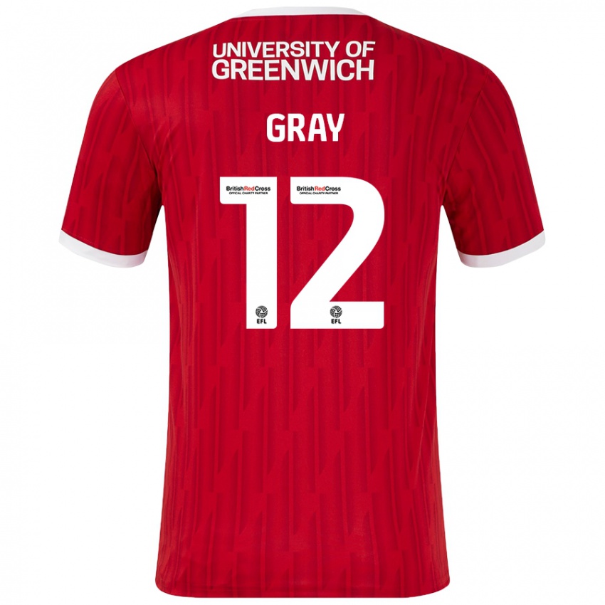 Niño Camiseta Jessica Gray #12 Rojo Blanco 1ª Equipación 2024/25 La Camisa