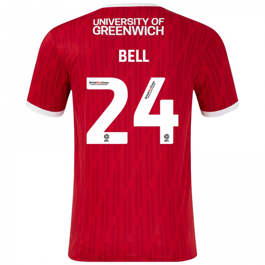 Niño Camiseta Taylor Bell #24 Rojo Blanco 1ª Equipación 2024/25 La Camisa