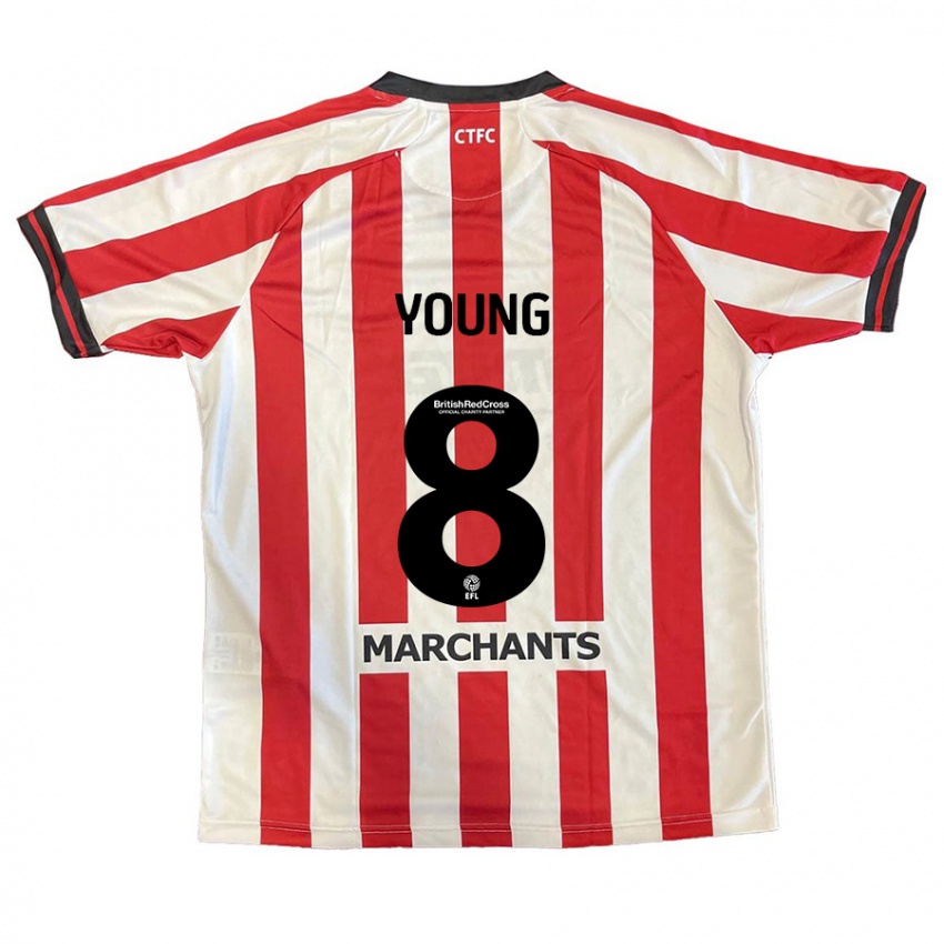 Niño Camiseta Luke Young #8 Rojo Blanco 1ª Equipación 2024/25 La Camisa