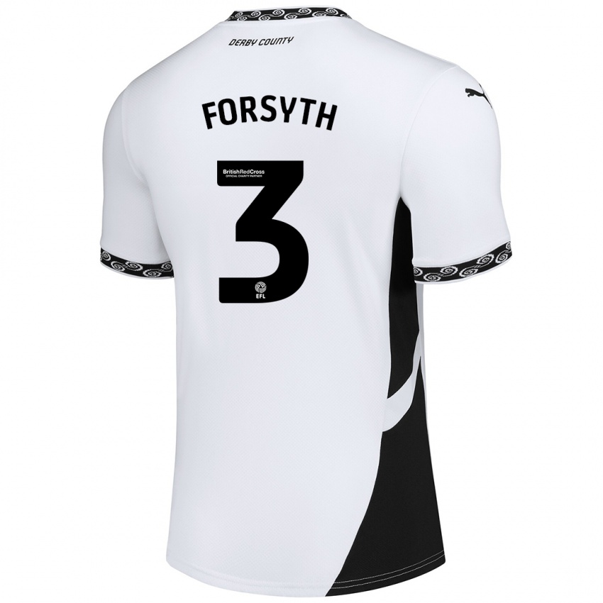 Niño Camiseta Craig Forsyth #3 Blanco Negro 1ª Equipación 2024/25 La Camisa