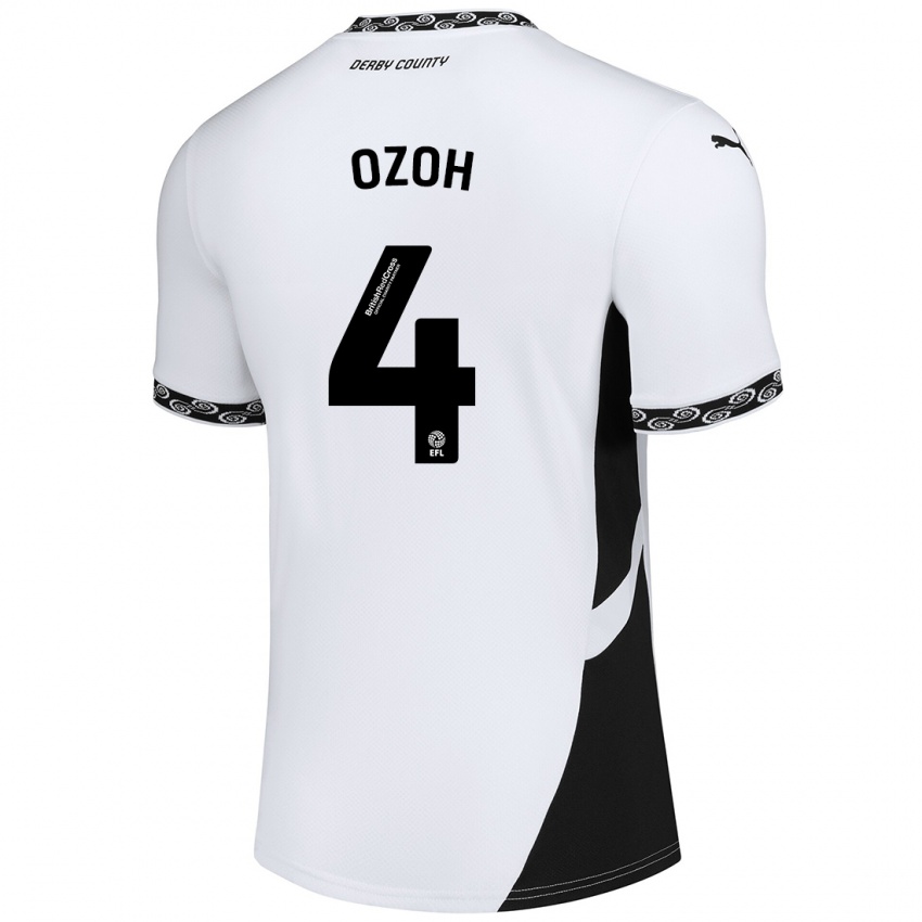 Niño Camiseta David Ozoh #4 Blanco Negro 1ª Equipación 2024/25 La Camisa