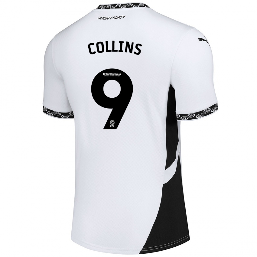 Niño Camiseta James Collins #9 Blanco Negro 1ª Equipación 2024/25 La Camisa