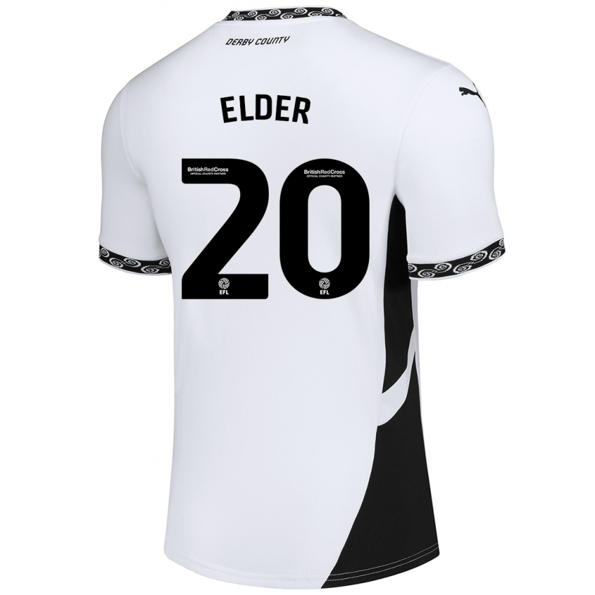 Niño Camiseta Callum Elder #20 Blanco Negro 1ª Equipación 2024/25 La Camisa