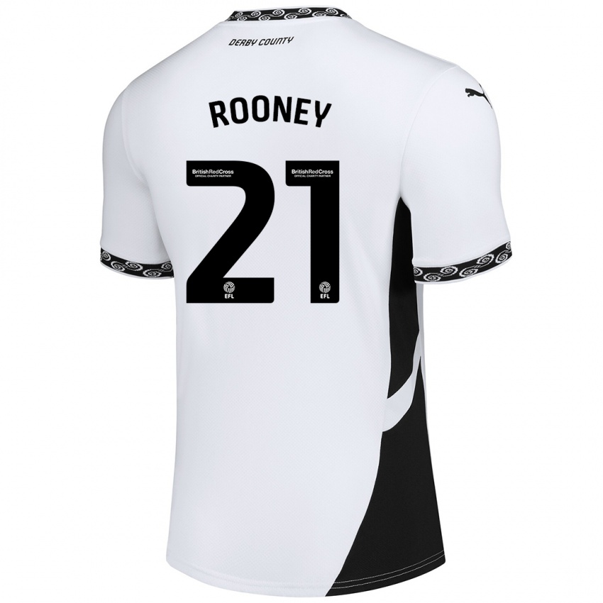 Niño Camiseta Jake Rooney #21 Blanco Negro 1ª Equipación 2024/25 La Camisa