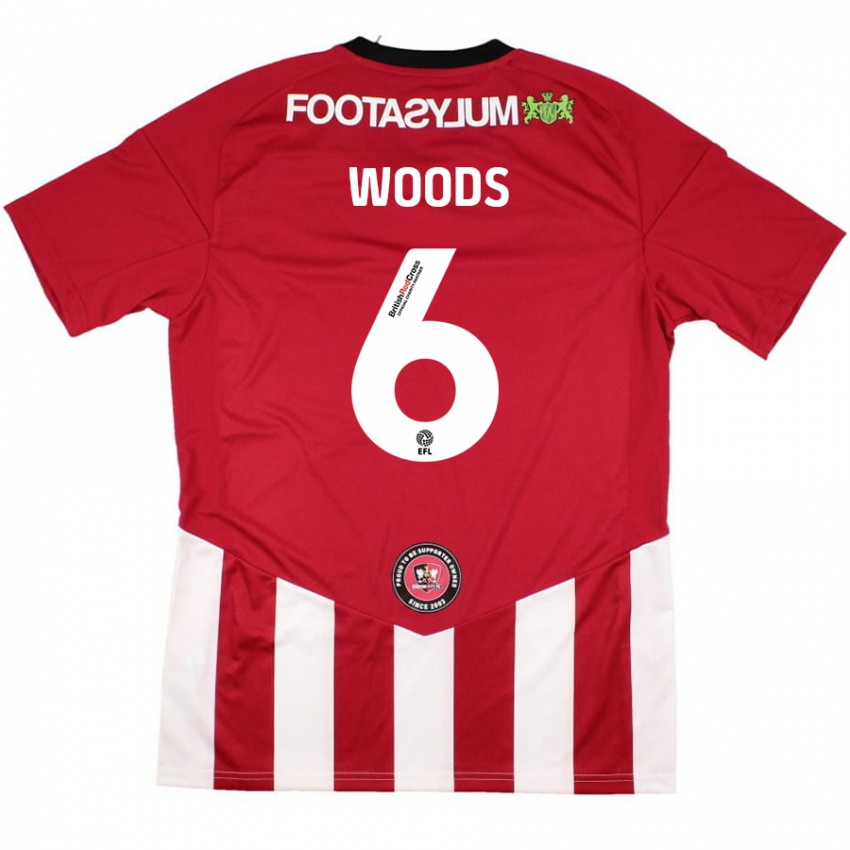 Niño Camiseta Ryan Woods #6 Rojo Blanco 1ª Equipación 2024/25 La Camisa