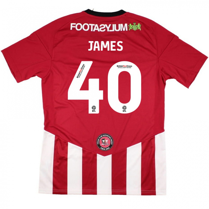 Niño Camiseta Ed James #40 Rojo Blanco 1ª Equipación 2024/25 La Camisa