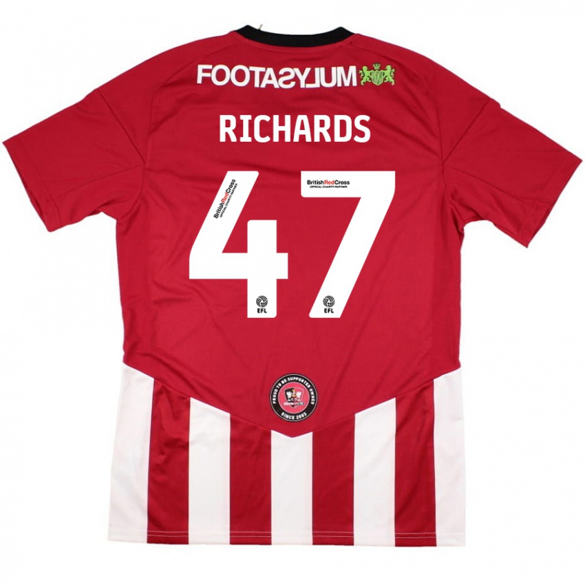 Niño Camiseta Jake Richards #47 Rojo Blanco 1ª Equipación 2024/25 La Camisa