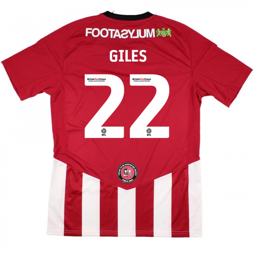 Niño Camiseta Olivia Giles #22 Rojo Blanco 1ª Equipación 2024/25 La Camisa