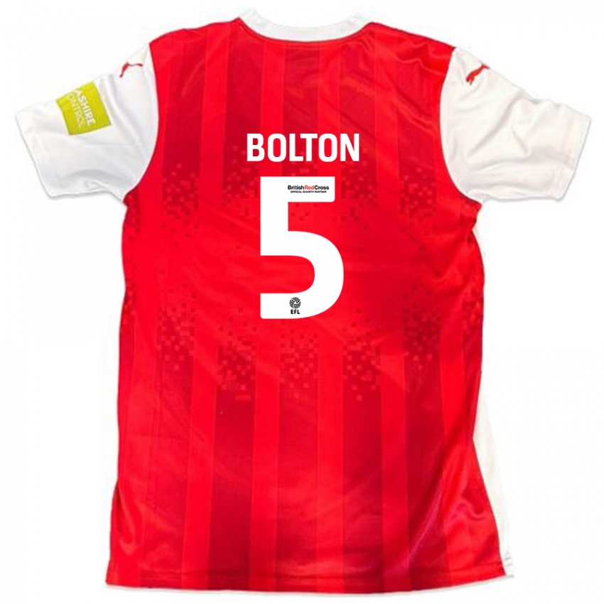 Niño Camiseta James Bolton #5 Rojo Blanco 1ª Equipación 2024/25 La Camisa