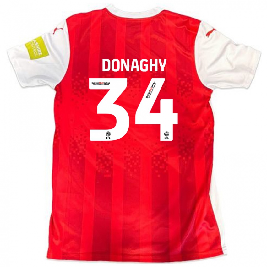 Niño Camiseta Tom Donaghy #34 Rojo Blanco 1ª Equipación 2024/25 La Camisa