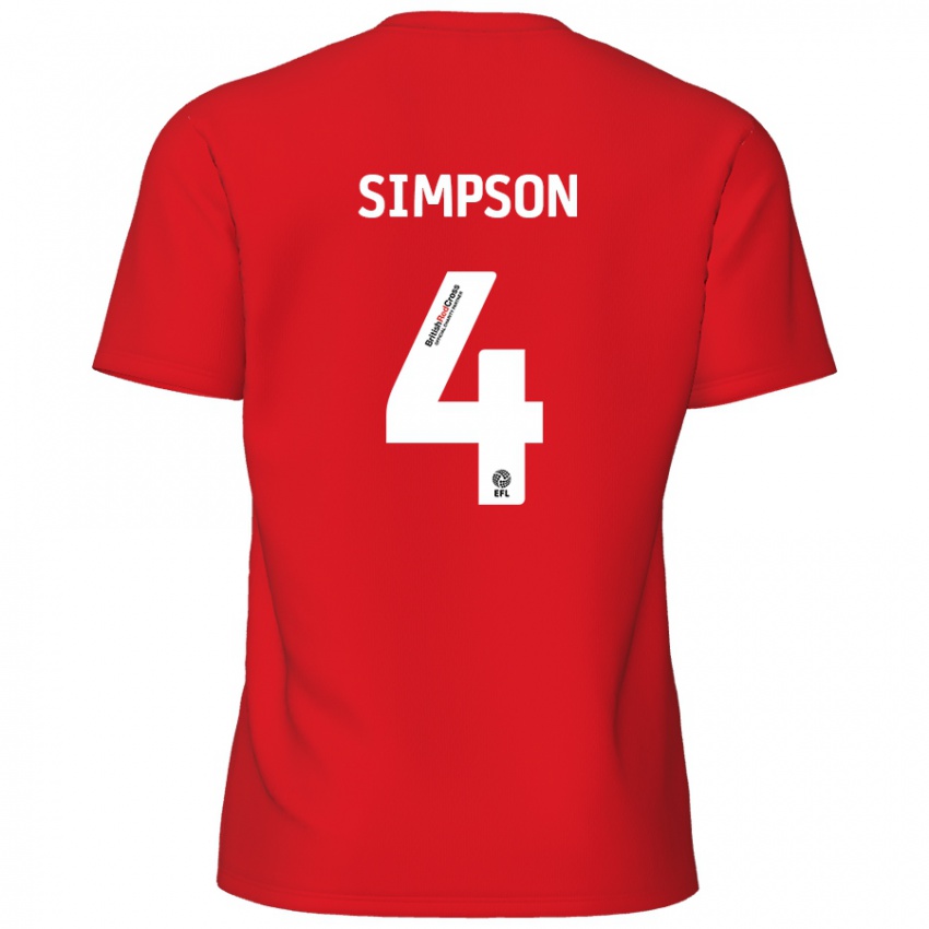 Niño Camiseta Jack Simpson #4 Rojo 1ª Equipación 2024/25 La Camisa