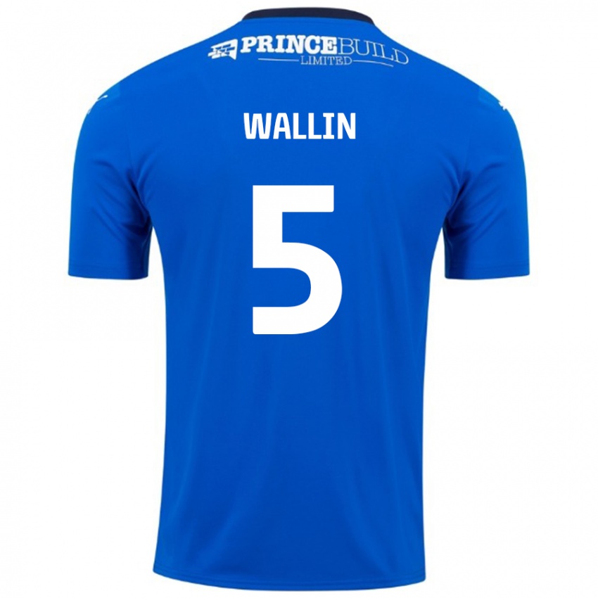 Niño Camiseta Oscar Wallin #5 Azul Blanco 1ª Equipación 2024/25 La Camisa