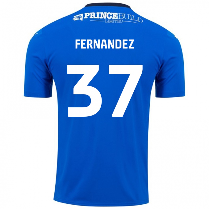 Niño Camiseta Emmanuel Fernandez #37 Azul Blanco 1ª Equipación 2024/25 La Camisa