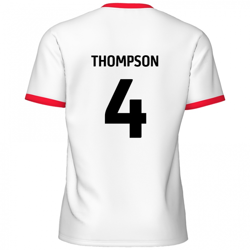 Niño Camiseta Nathan Thompson #4 Blanco Rojo 1ª Equipación 2024/25 La Camisa