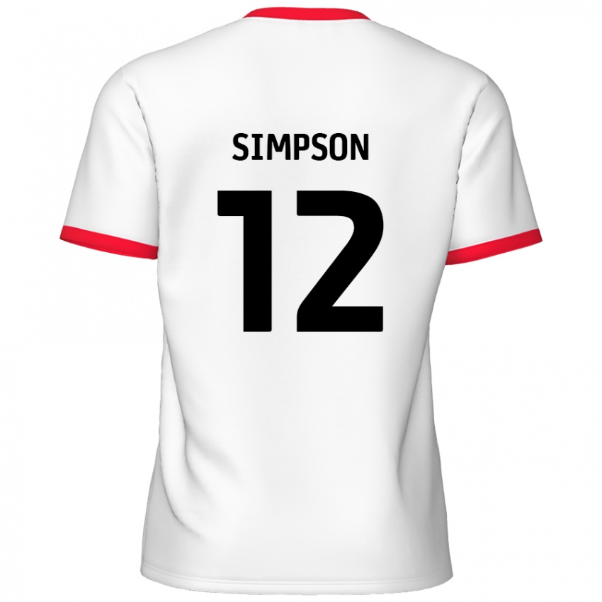 Niño Camiseta Tyreece Simpson #12 Blanco Rojo 1ª Equipación 2024/25 La Camisa