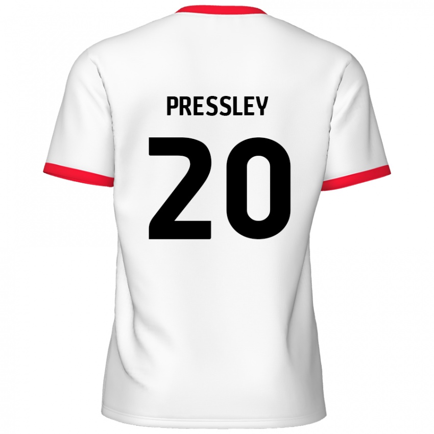 Niño Camiseta Aaron Pressley #20 Blanco Rojo 1ª Equipación 2024/25 La Camisa