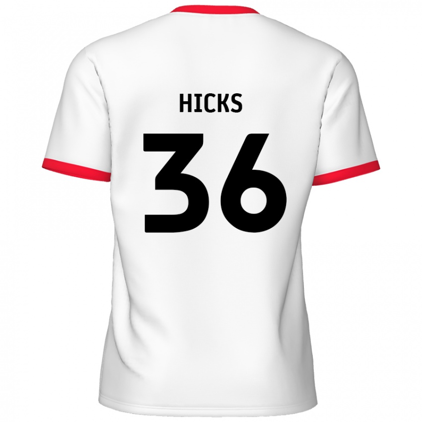 Niño Camiseta David Hicks #36 Blanco Rojo 1ª Equipación 2024/25 La Camisa