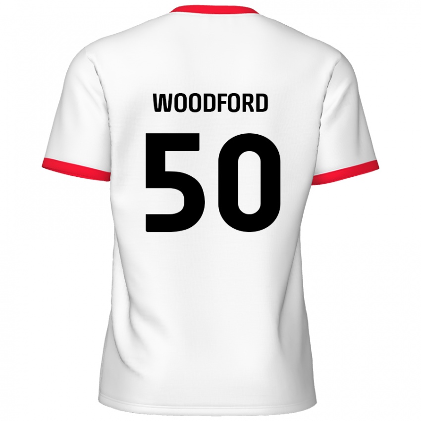 Niño Camiseta Max Woodford #50 Blanco Rojo 1ª Equipación 2024/25 La Camisa