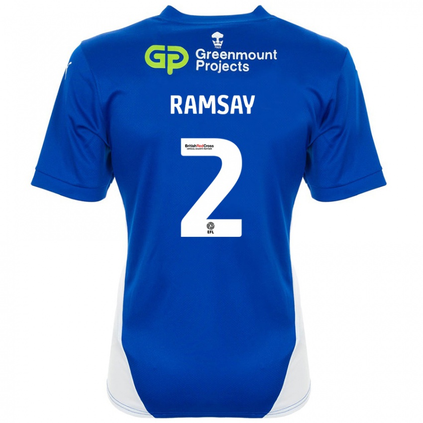 Niño Camiseta Calvin Ramsay #2 Azul Blanco 1ª Equipación 2024/25 La Camisa