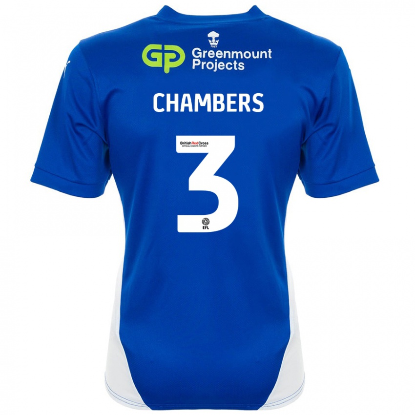 Niño Camiseta Luke Chambers #3 Azul Blanco 1ª Equipación 2024/25 La Camisa