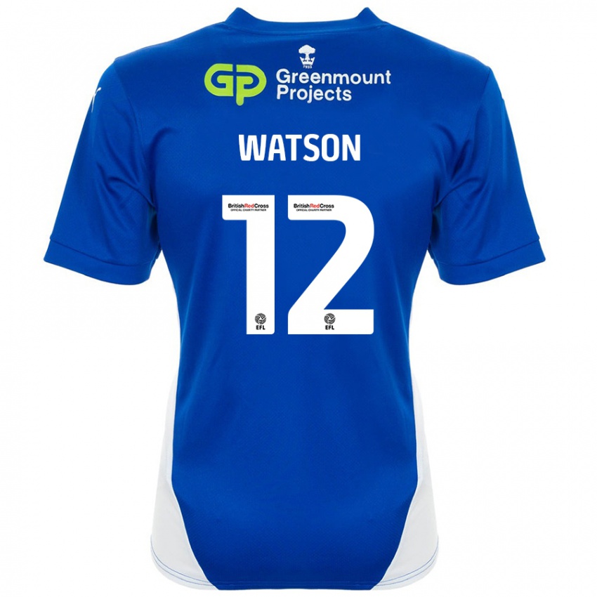 Niño Camiseta Tom Watson #12 Azul Blanco 1ª Equipación 2024/25 La Camisa