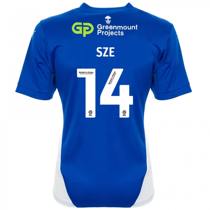 Niño Camiseta Chris Sze #14 Azul Blanco 1ª Equipación 2024/25 La Camisa