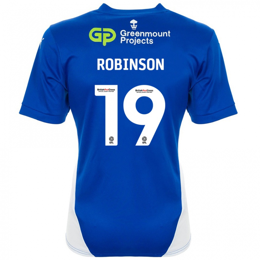 Niño Camiseta Luke Robinson #19 Azul Blanco 1ª Equipación 2024/25 La Camisa