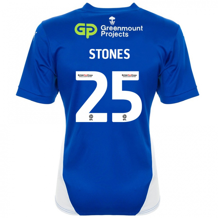 Niño Camiseta Josh Stones #25 Azul Blanco 1ª Equipación 2024/25 La Camisa