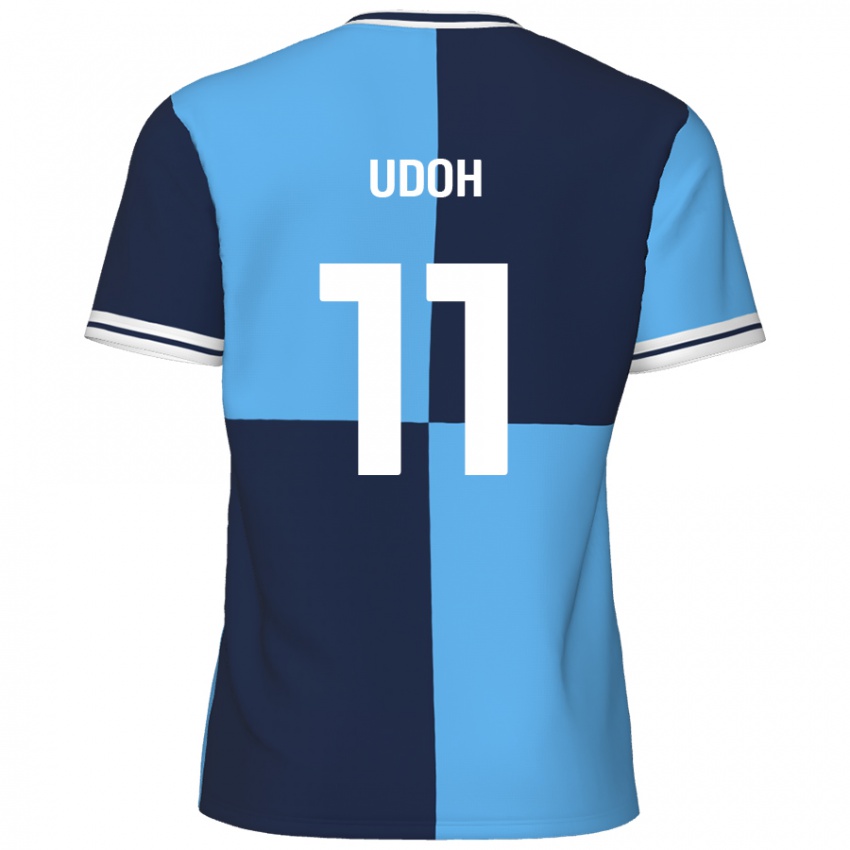 Niño Camiseta Daniel Udoh #11 Azul Cielo Azul Oscuro 1ª Equipación 2024/25 La Camisa