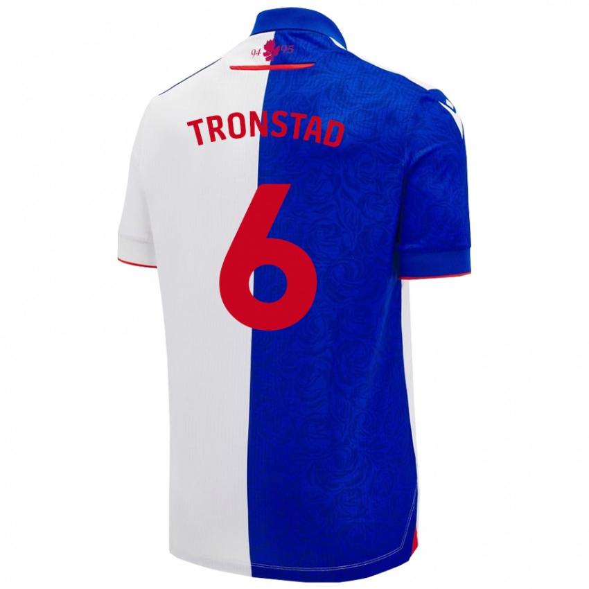 Niño Camiseta Sondre Tronstad #6 Azul Cielo Blanco 1ª Equipación 2024/25 La Camisa