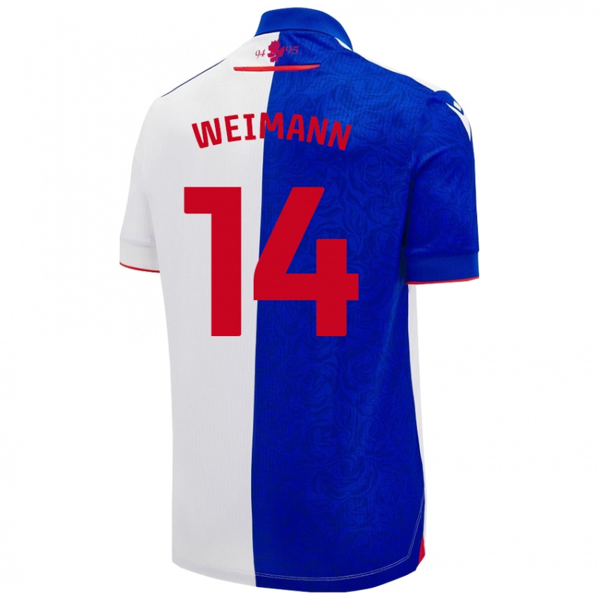 Niño Camiseta Andreas Weimann #14 Azul Cielo Blanco 1ª Equipación 2024/25 La Camisa