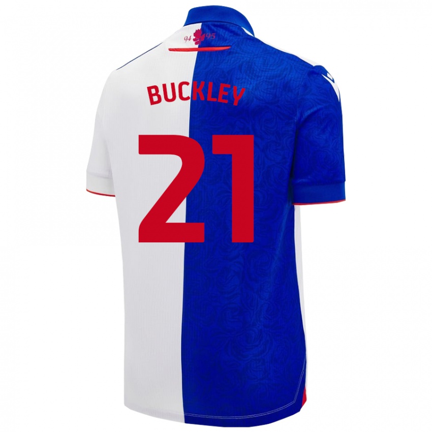 Niño Camiseta John Buckley #21 Azul Cielo Blanco 1ª Equipación 2024/25 La Camisa