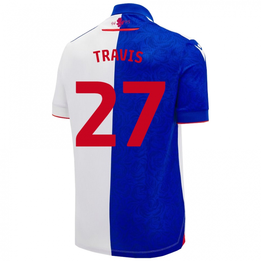 Niño Camiseta Lewis Travis #27 Azul Cielo Blanco 1ª Equipación 2024/25 La Camisa