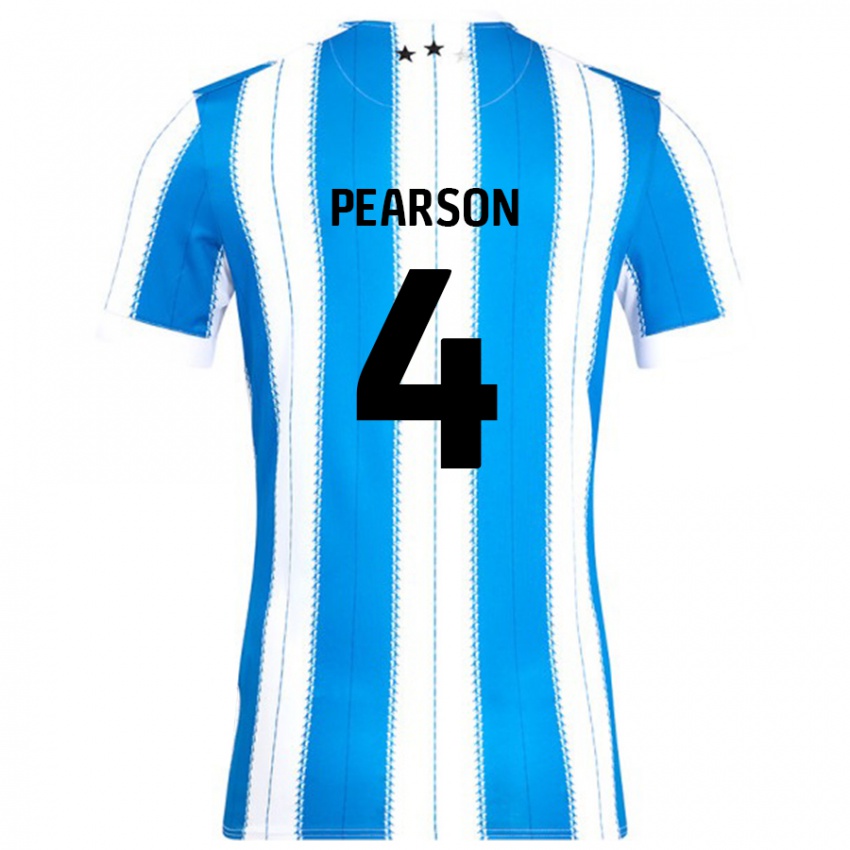 Niño Camiseta Matty Pearson #4 Azul Blanco 1ª Equipación 2024/25 La Camisa