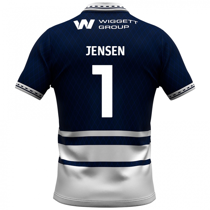 Niño Camiseta Lukas Jensen #1 Azul Marino Blanco 1ª Equipación 2024/25 La Camisa