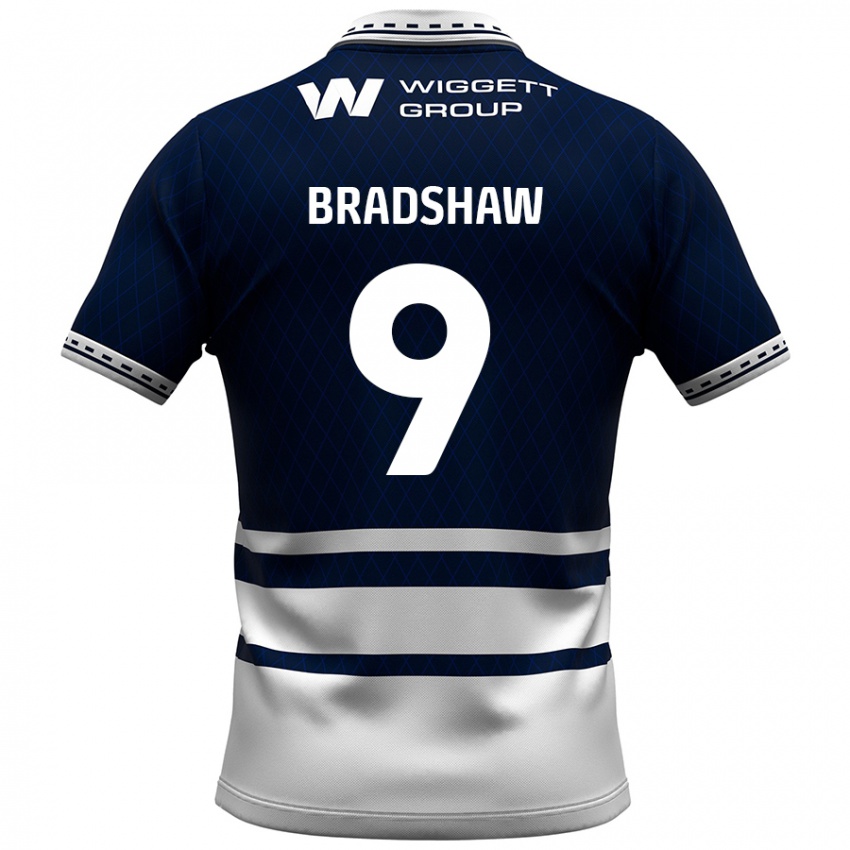 Niño Camiseta Tom Bradshaw #9 Azul Marino Blanco 1ª Equipación 2024/25 La Camisa