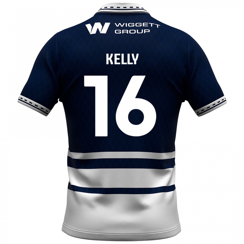 Niño Camiseta Daniel Kelly #16 Azul Marino Blanco 1ª Equipación 2024/25 La Camisa