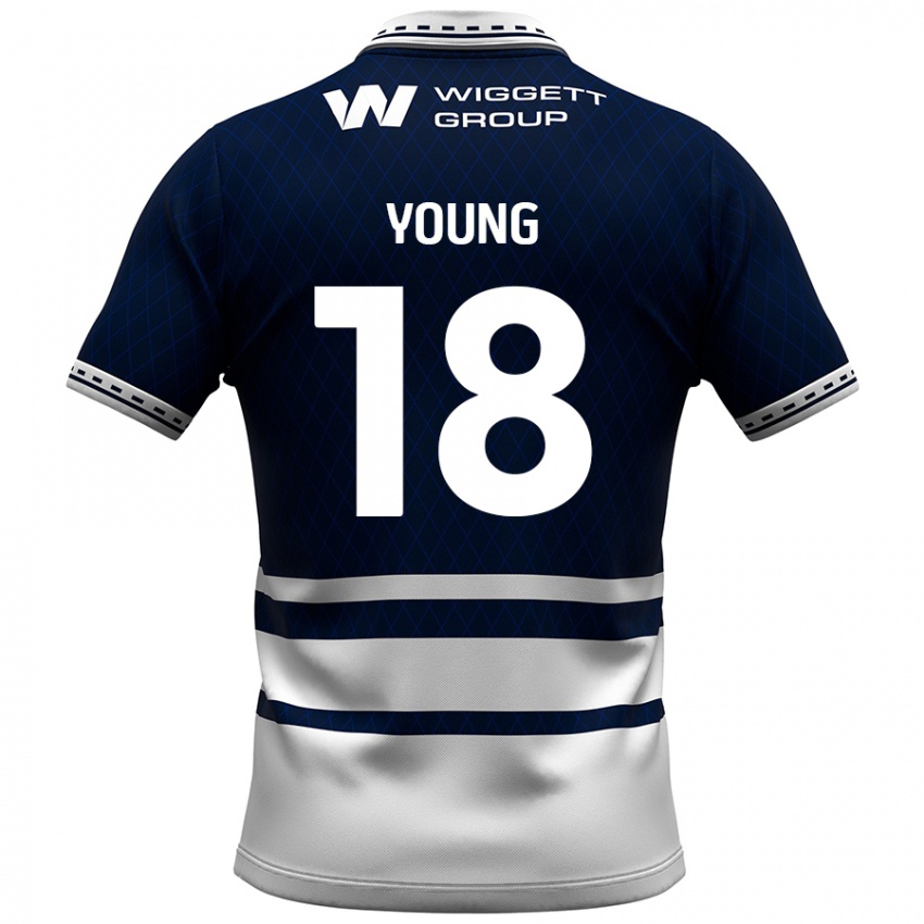 Niño Camiseta Michelle Young #18 Azul Marino Blanco 1ª Equipación 2024/25 La Camisa