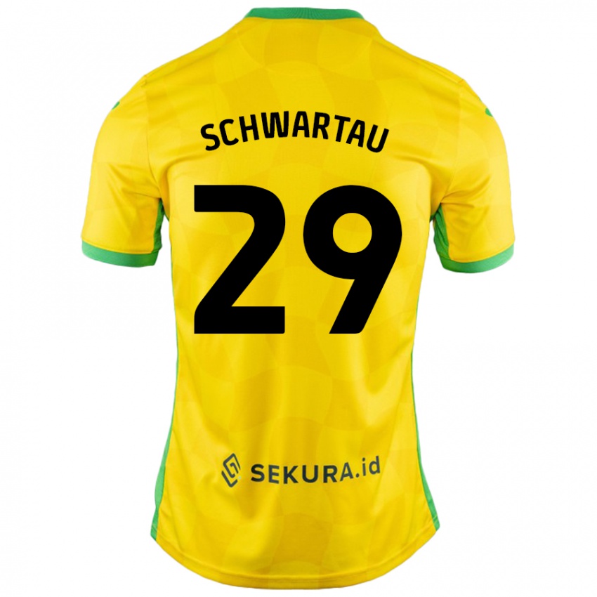 Niño Camiseta Oscar Schwartau #29 Amarillo Verde 1ª Equipación 2024/25 La Camisa