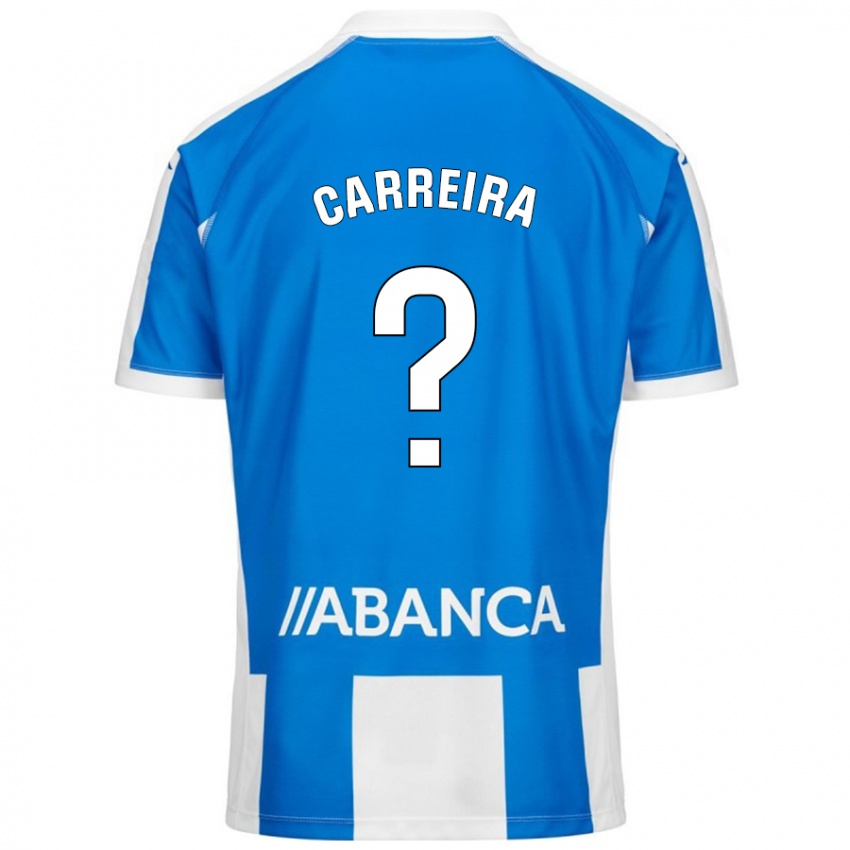 Niño Camiseta David Carreira #0 Azul Blanco 1ª Equipación 2024/25 La Camisa