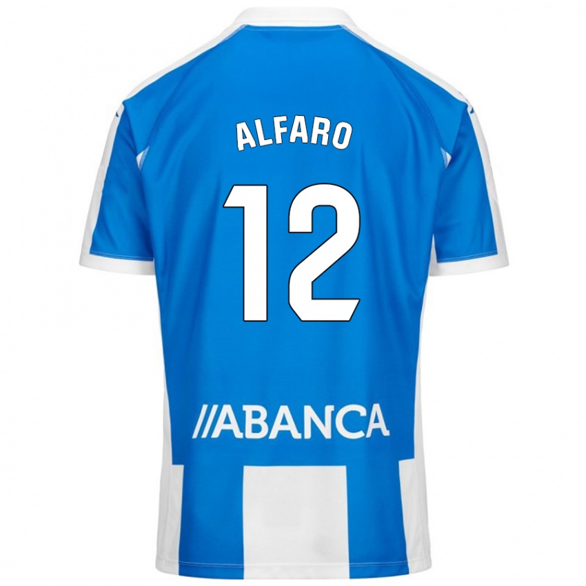 Niño Camiseta Alejandro Alfaro #12 Azul Blanco 1ª Equipación 2024/25 La Camisa