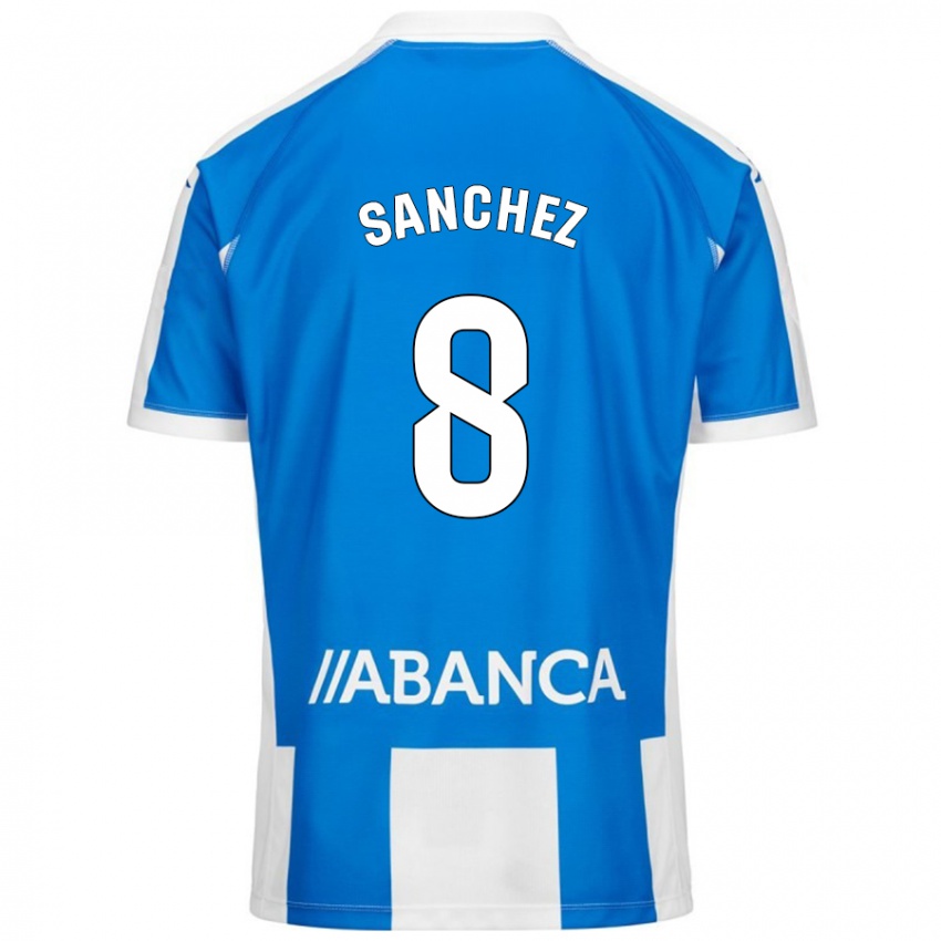 Niño Camiseta Carlota Sánchez #8 Azul Blanco 1ª Equipación 2024/25 La Camisa