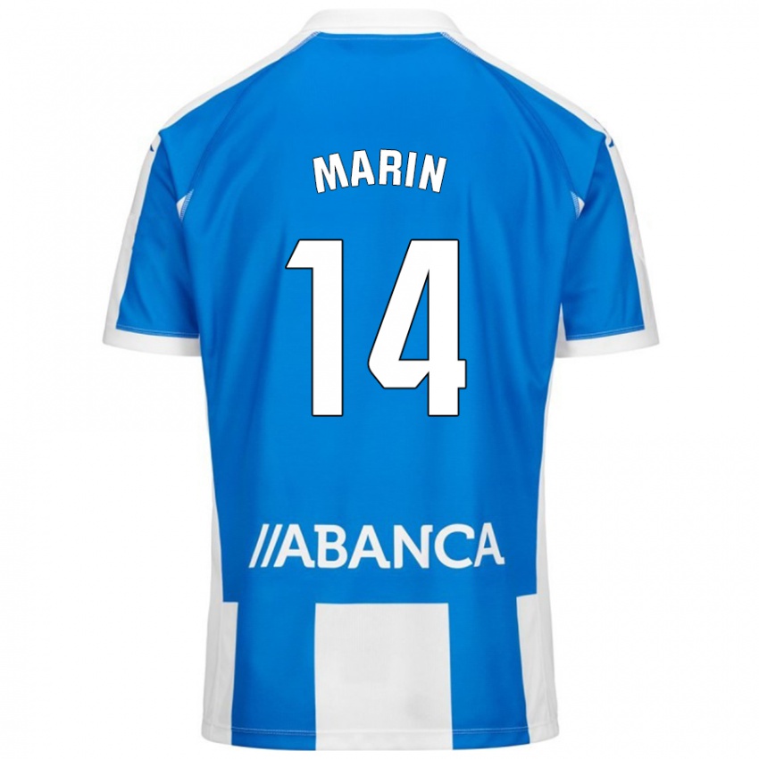 Niño Camiseta Ainhoa Marín #14 Azul Blanco 1ª Equipación 2024/25 La Camisa